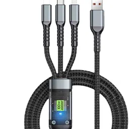 CLAT 3-in-1 Cable 1 m Multi Charging Cable USB 100W USB C Fast Charger Cable with LED Display Nylon Braided Cord 3-in-1 USB to Type C/Micro/Lightning Connectors VOOC/FLASH/DART/WRAP-image-41