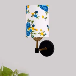 new era Antique Gold Wall Lamp with Multicolor cotton shade image 2