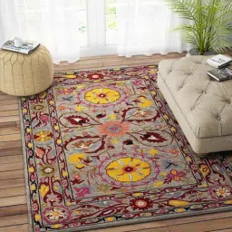 Multicolor Floral Wool 5 ft x 8 ft Hand Tufted Carpet by Imperial Knots-picture-14