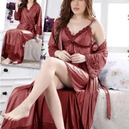 punnu Pack of 3 Women Nighty with Robe-picture-14