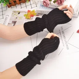 Women Knitting Woolen Arm Warmers, Fashion Winter Long Fingerless Gloves Knit Mitten Gloves Arm Sleeves for Girls with Thumb Hole image 2