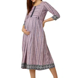 dummy shape Feeding Kurtis for Women Cotton | Maternity Flare Gown with Dual Nursing Zippers for Pre & Post Pregnancy | Gifts for Pregnant Women image 1