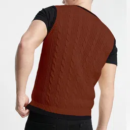 eddicted Men Self Design V Neck Brown Sweater image 2