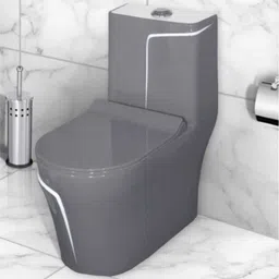 solano C011 Premium Quality Grey commode with White Finishing Line and Round Flush Button Western Commode image 3