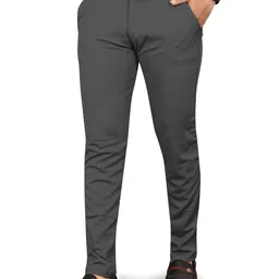 zonoti Men Straight Fit Silver Lycra Blend Trousers-picture-24