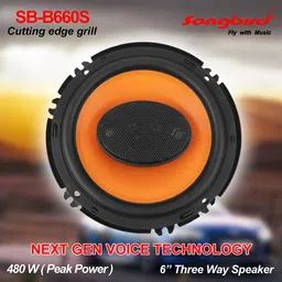 songbird 6 Inch Max 3 Way Door Speaker Inbuilt Tweeter 2 Piece in Box with Grill & Jaali A40-SB-B660S Coaxial Car Speaker image 3