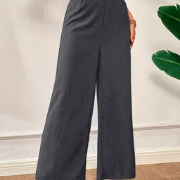 vogaan Women Loose Fit Grey Viscose Rayon Trousers image 4