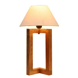 the lighting hub Arrow Off White Cotton Shade Night Lamp With Wood Base image 3
