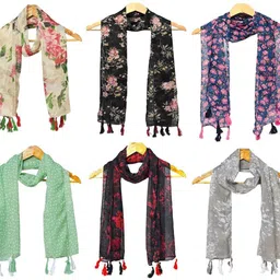 Printed Chiffon Women Black Scarf, Stole, Fancy Scarf-image-68