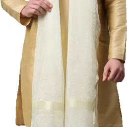 weavers villa Silk Blend Striped White Men Dupatta image 2