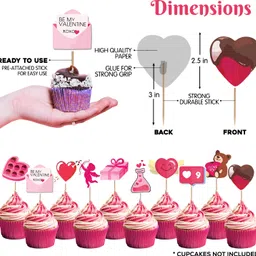 zyozique Red, Pink Happy Valentine’s Day Decorations Combo Banner,Cake Topper,Balloons (Pack of 37) image 4