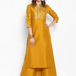 janasya Women Silk Blend Kurta Palazzo Set-picture-22