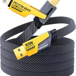 MAK 4-in-1 Cable 3 A 1 m Copper Braided Universal 4-in-1 Flat Braided Charging Cable 3A | High-Speed 65W Fast Charging for USB-C & Lightning-image-16