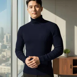 nikline Men Solid High Neck Dark Blue Sweater-picture-17