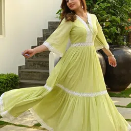 mohini enterprise Self Design Cotton Blend Stitched Anarkali Gown image 1