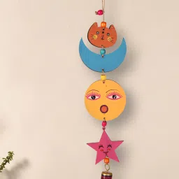 aakriti art creations Sunny Kitty Multicolour Wood & Metal Wind Chime image 1