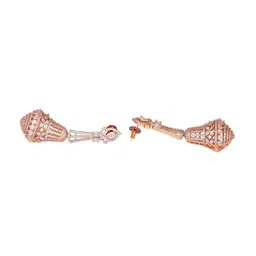 Saraf RS Jewellery White & Rose Gold-Plated American Diamond Contemporary Drop Earrings image 3