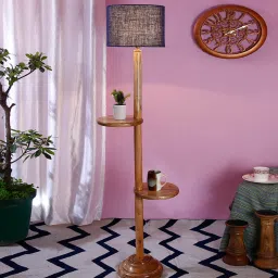 New Era Blue Jute Drum Shade Wood Natural Table Floor Lamp by New Era image 1