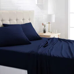 cazimo Blue Solid 220 TC Microfiber Queen Sized Bed Sheets with 2 Pillow Covers image 1