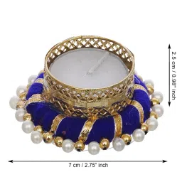 ecraftindia Golden and Blue Decorative (Set of 2) Tea Light Holders image 3