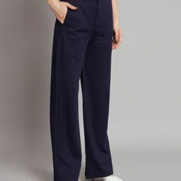 nysine Women Regular Fit Dark Blue Lycra Blend Trousers image 3