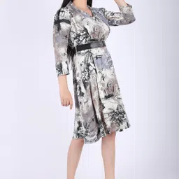 drose Women Fit and Flare Grey Knee Length Dress image 5