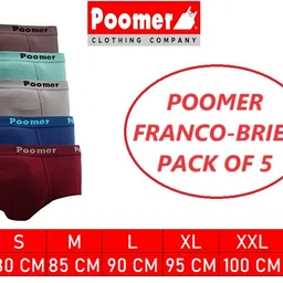 poomer Men's Cotton Brief (Pack of 5) Franco Brief Multicolor image 2