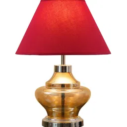 kapoor lampshades Belfast Maroon Cottan Fabric Shade Night Lamp With Metal & Glass Base image 3