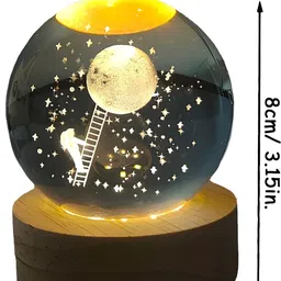 arv 3D Crystal Ball Lamp | Night Light with Wooden Base | Moon Landing Style Table Lamp image 5