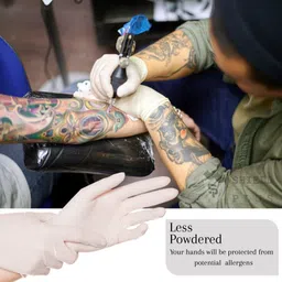 shield plus Gloves White Latex – Large| Ideal for Makeup Artists, Beauty & Salon| Powder image 2