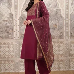 Vishudh Ethnic Motifs Yoke Design Straight Kurta with Palazzos & With Dupatta image 4