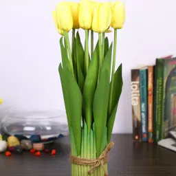 casacraft from pepperfry Yellow Fabric Tulip Bunch Artificial Flowers-picture-13