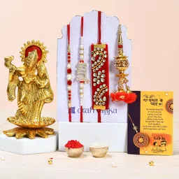 collectible india Designer RKBS112-New Combo Mauli Thread Showpiece, Chawal Roli Pack, Rakhi, Greeting CardSet-picture-24