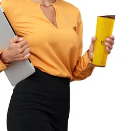 Vaya Yellow & Brown Textured BPA Free Stainless Steel 600 ML Sipper image 4