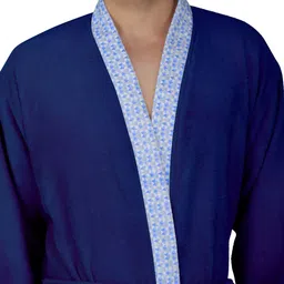RANGOLI Navy Blue 420 GSM Pure Cotton Bathrobe With Matching Slippers image 4