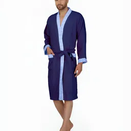 RANGOLI Navy Blue 420 GSM Pure Cotton Bathrobe With Matching Slippers image 3