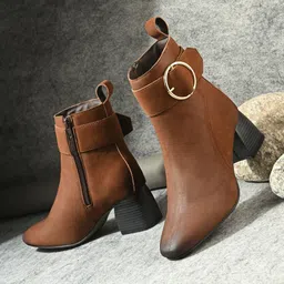 roadster Premium Lightweight Brown Block Heel Casual Boots for Women Boots For Women image 1