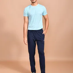 skyknit Men Solid Dark Blue Track Pants image 5