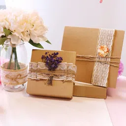 BS AMOR Pack Of 4 Natural Jute Burlap Ribbon With Lace DIY Gift-Wrapping-picture-21