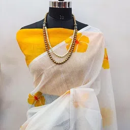 aquiliq Printed Ikkat Linen Saree image 4
