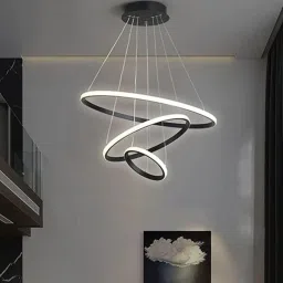 decorativeray Modern Double 3-Ring Warm White LED Chandelier Lamp (Black) image 1