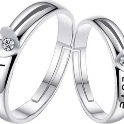 blueshine Adjustable Couple Ring for lovers in Silver valentine gift proposal Finger Rings Alloy Cubic Zirconia Sterling Silver Plated Ring Set image 3