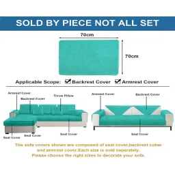 cortina Turquoise Solid Microfiber 3 Seater Non Slip Sofa Cover image 4