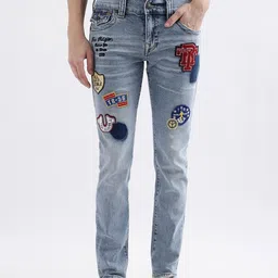 True Religion Men SN Rocco Straight Fit Highly Distressed Heavy Fade Applique Cotton Jeans image 1