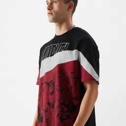 The Souled Store Black & Red Marvel Printed Pure Cotton Oversized T-Shirt image 3