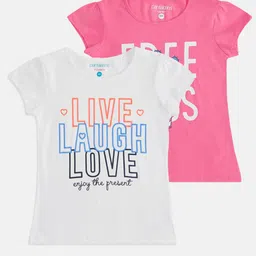 Pantaloons Junior Girls Pack Of 2 Typography Printed Cap Sleeve Cotton T-shirt-picture-21