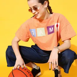 STREET 9 Women Charming Peach Typography Tshirt image 2