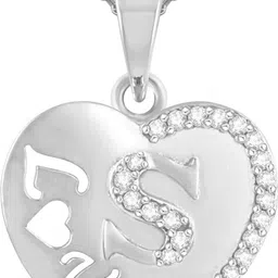 Initial letter pendant for women, unisex Silver Cubic Zirconia Brass Pendant-image-3