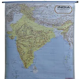 ROLLUP MAP OF INDIA HILL RANGES & RIVERS (PIPE MOUNTED) Photographic Paper-image-4