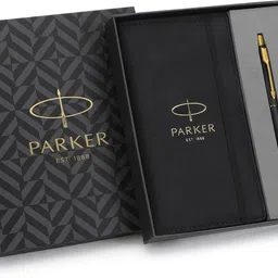 parker Gift Set | Note Book wih Classic Matte Black Gold Trim | Ball Pen image 1